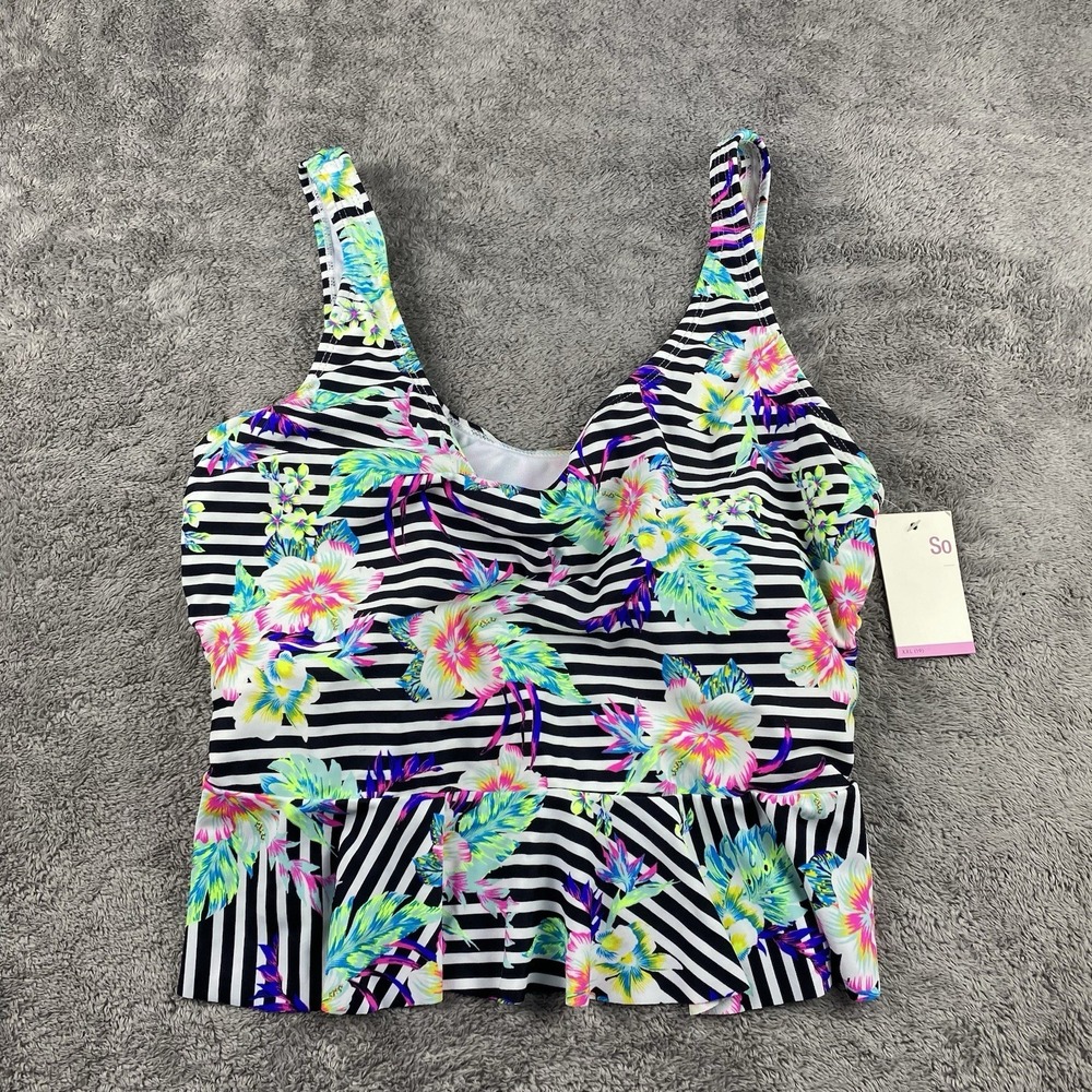 SO‎ Peplum Swim Top Juniors XXL 19 Tropical Floral Straps NWT